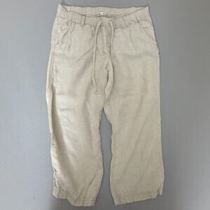 Allen Allen Linen Drawstring Pants Women's L Natural Beige Wide Leg Pull-On